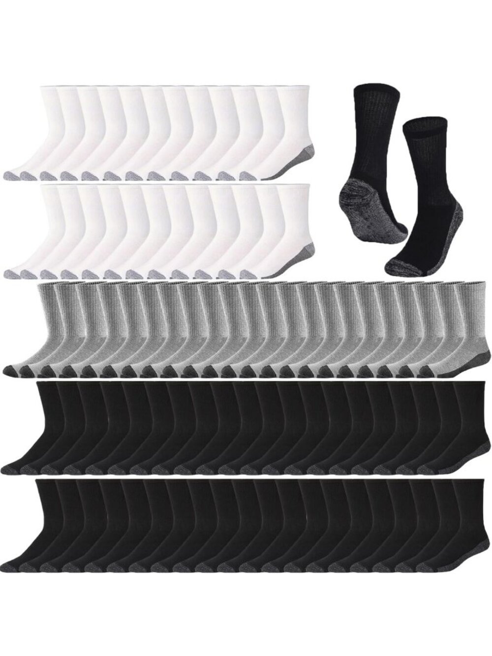 50 Pairs Moisture-Wicking Athletic Crew Socks for Men - Cushioned Sports